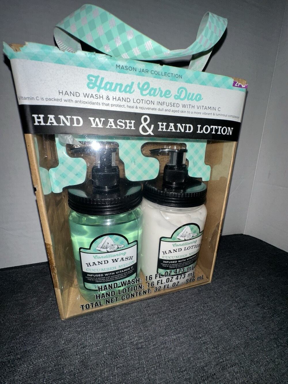 Mason Jar Collection Hand Care Duo Cucumber Melon Hand Wash Lotion 32 oz NEW